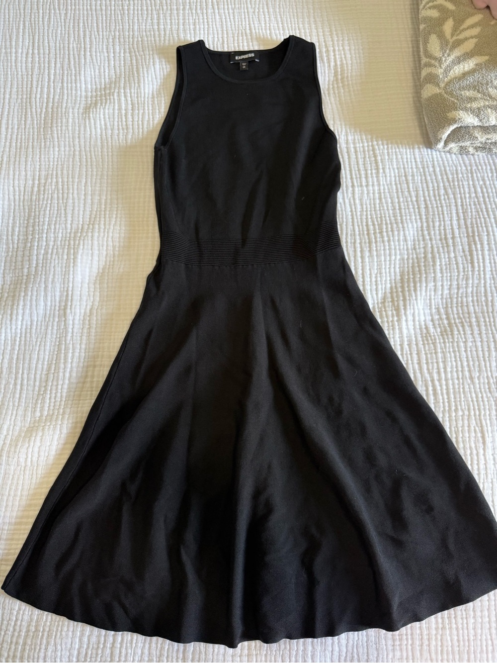 Express Black Sleeveless Fit-and-Flare Midi Dress